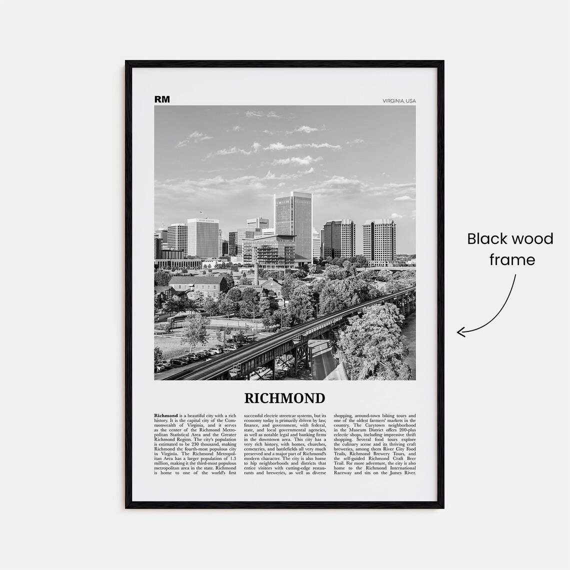 Richmond Black and White Travel Poster, Virginia - Image 3