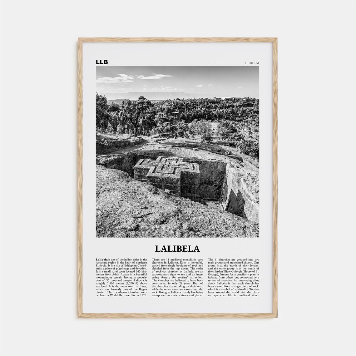 Lalibela Black and White Travel Poster, Ethiopia
