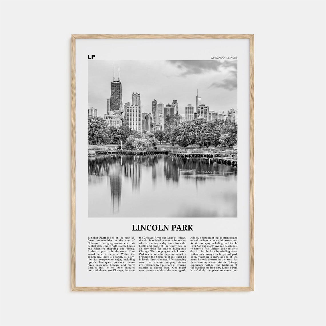 Lincoln Park Black and White Travel Poster, Chicago