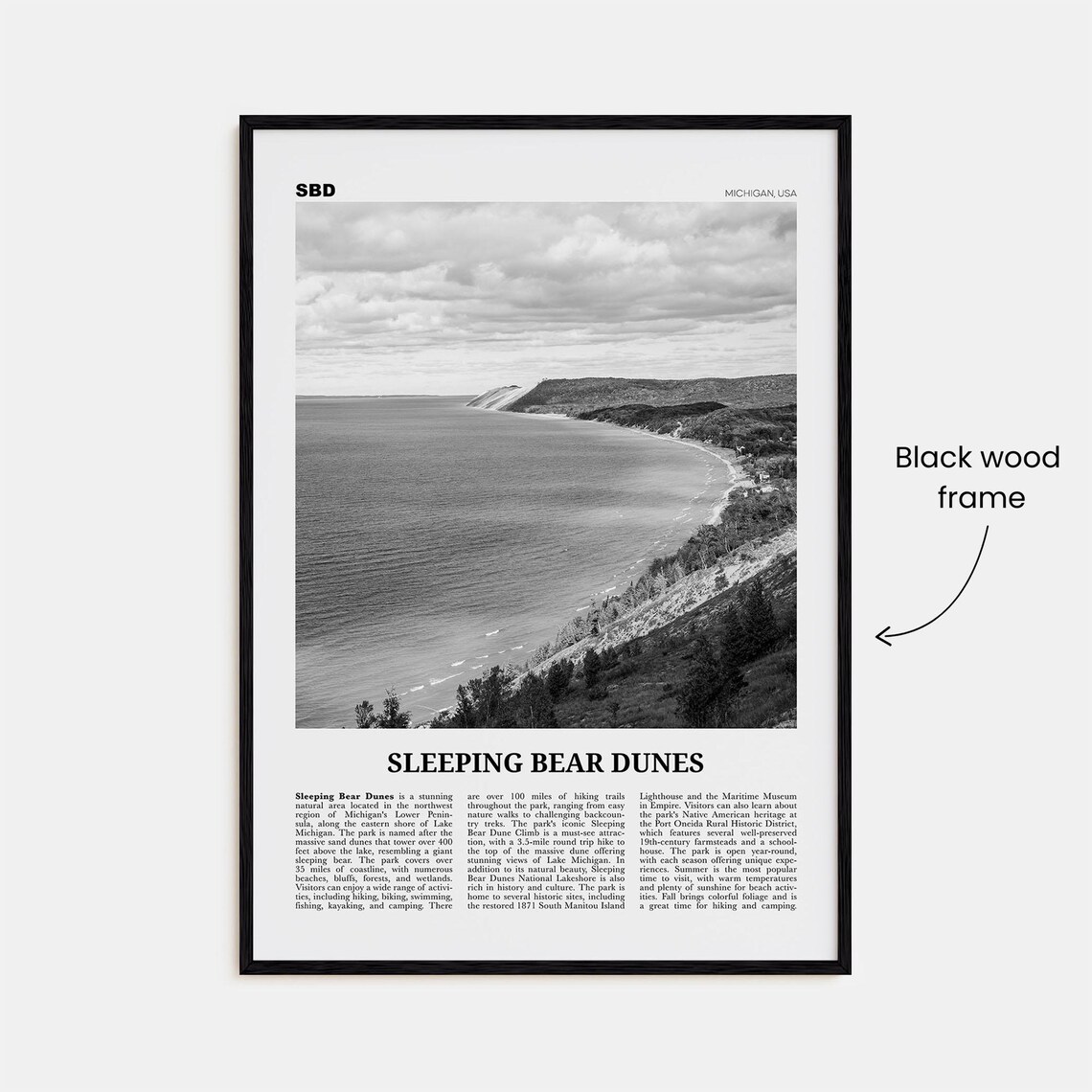 Sleeping Bear Dunes Black and White Travel Poster - Image 3