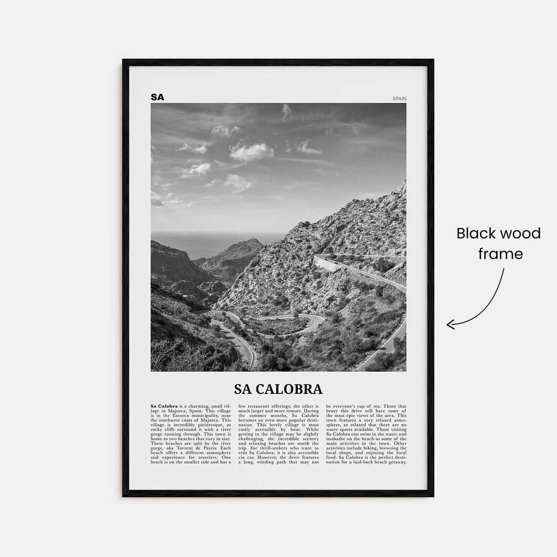 Sa Calobra Black and White Travel Poster, Spain - Image 3