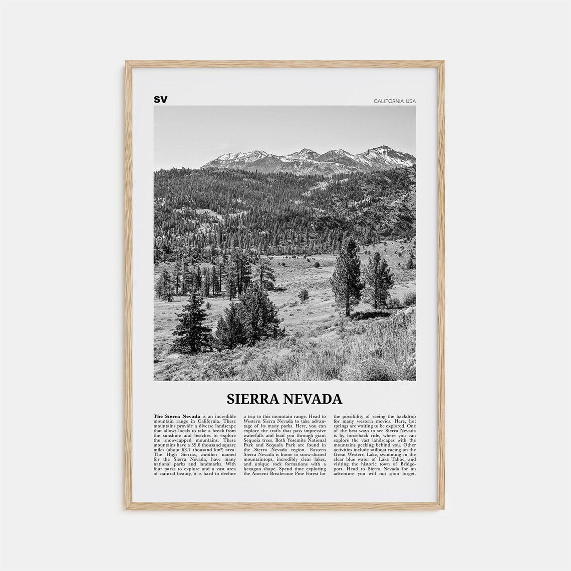 Sierra Nevada Black And White Travel Poster, California