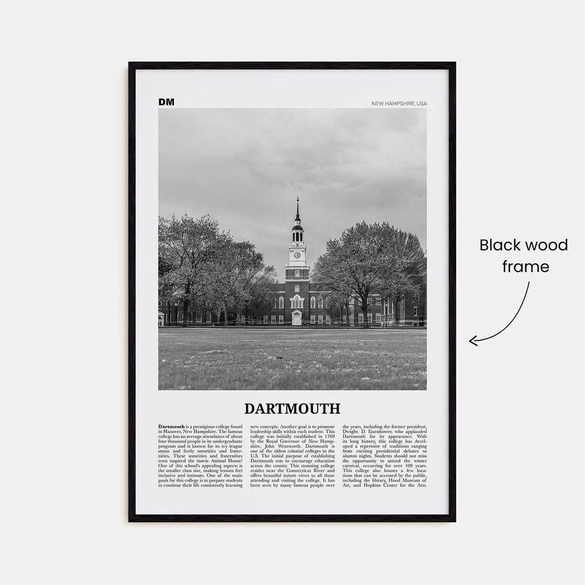 Dartmouth, New Hampshire Black And White Art Print - Image 3