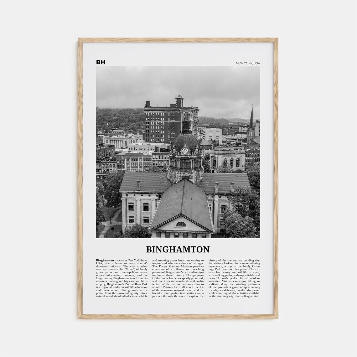 Binghamton Black and White Travel Poster, New York