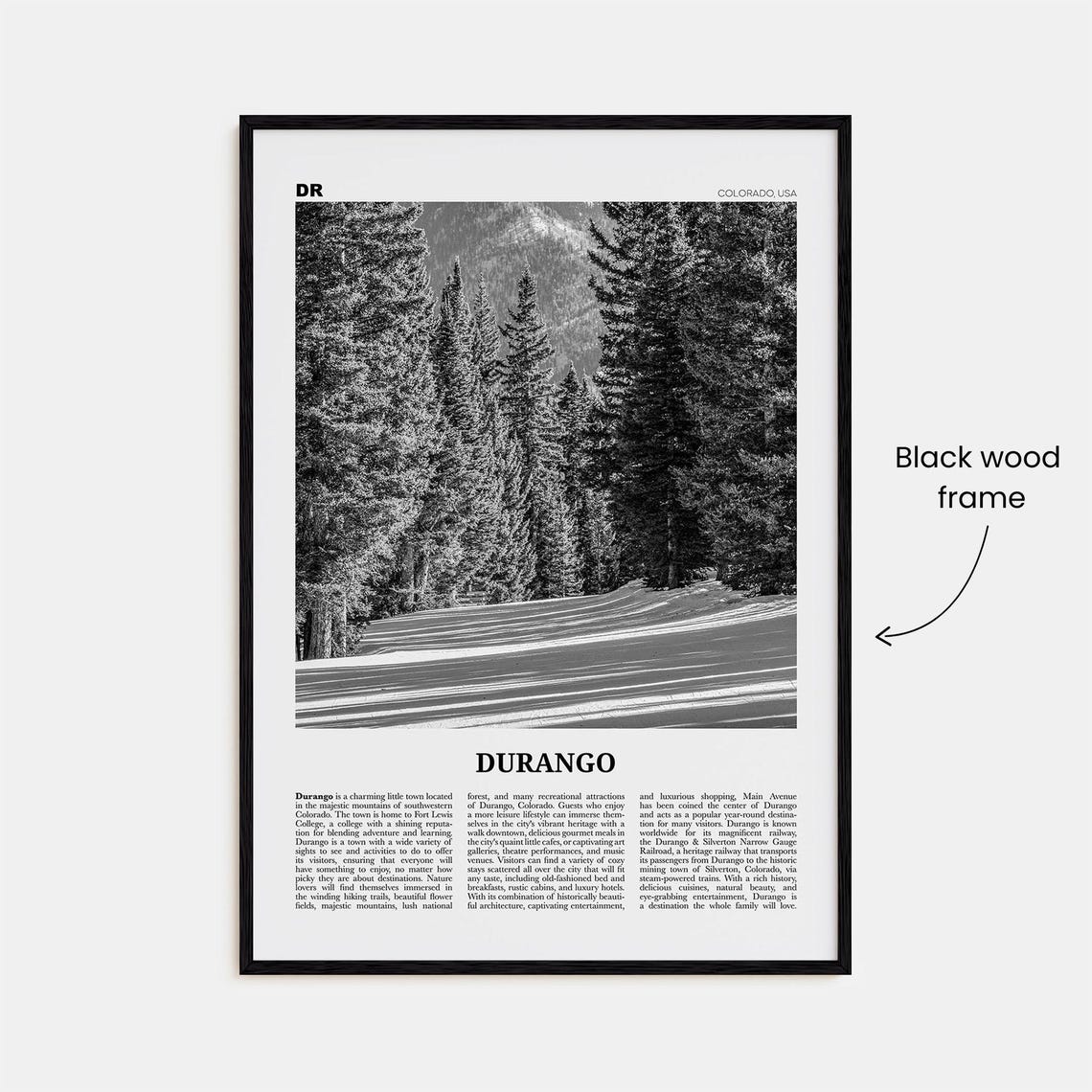Durango Black and White Travel Poster, Colorado - Image 3
