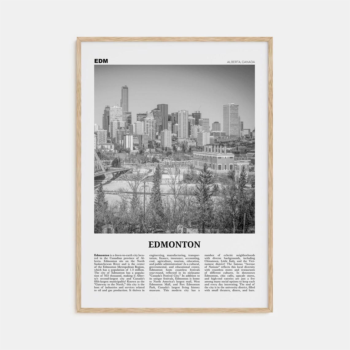 Edmonton Black and White No. 2 Alberta Travel Poster