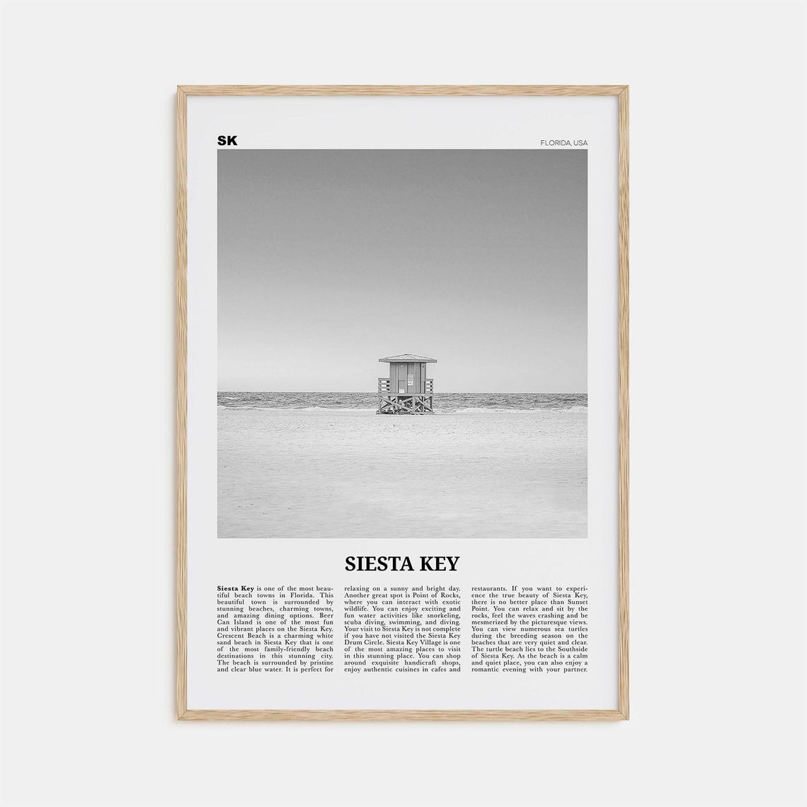 Siesta Key Black And White Florida Travel Poster