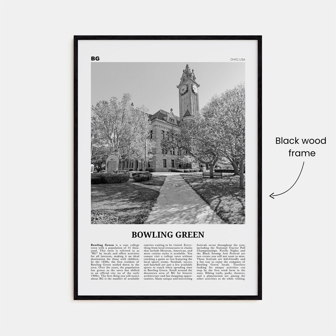 Bowling Green, Ohio Travel Poster, Black and White Map - Image 3