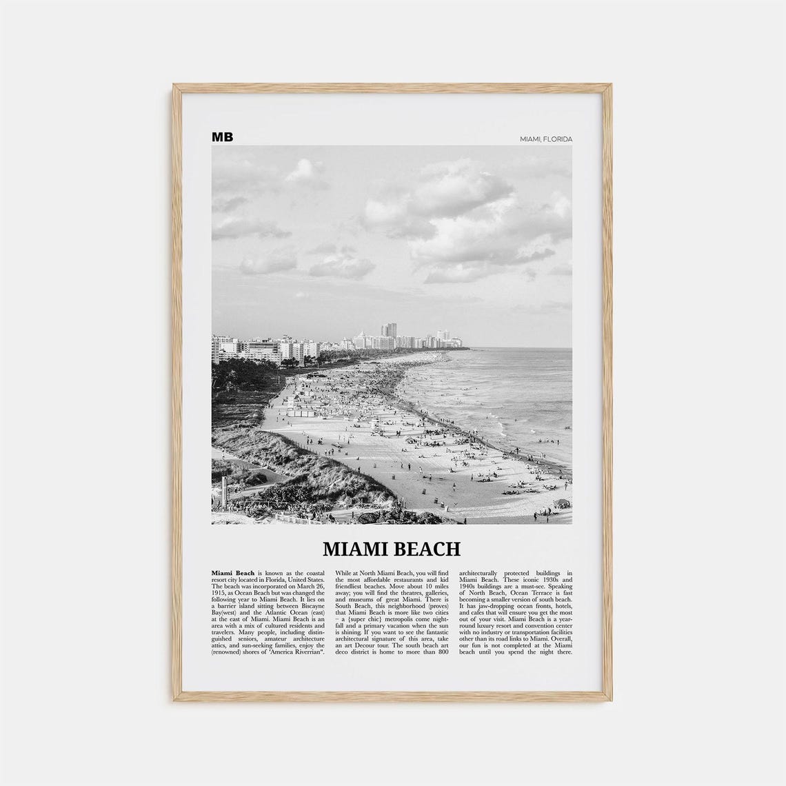 Miami Beach Black And White Travel Poster
