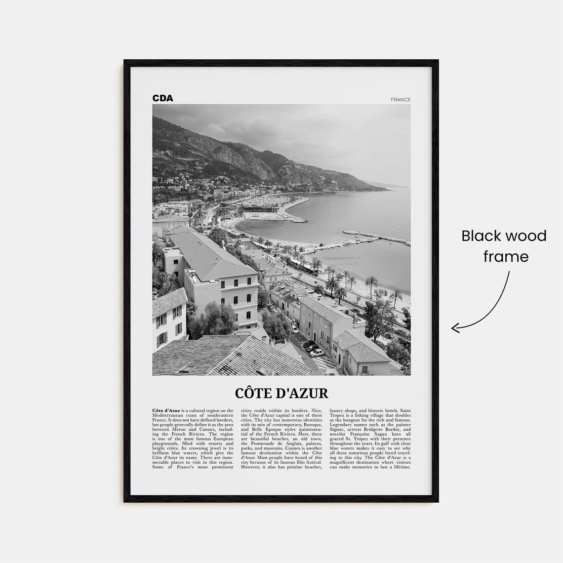 Cte Dazur Black and White Travel Poster, France - Image 3