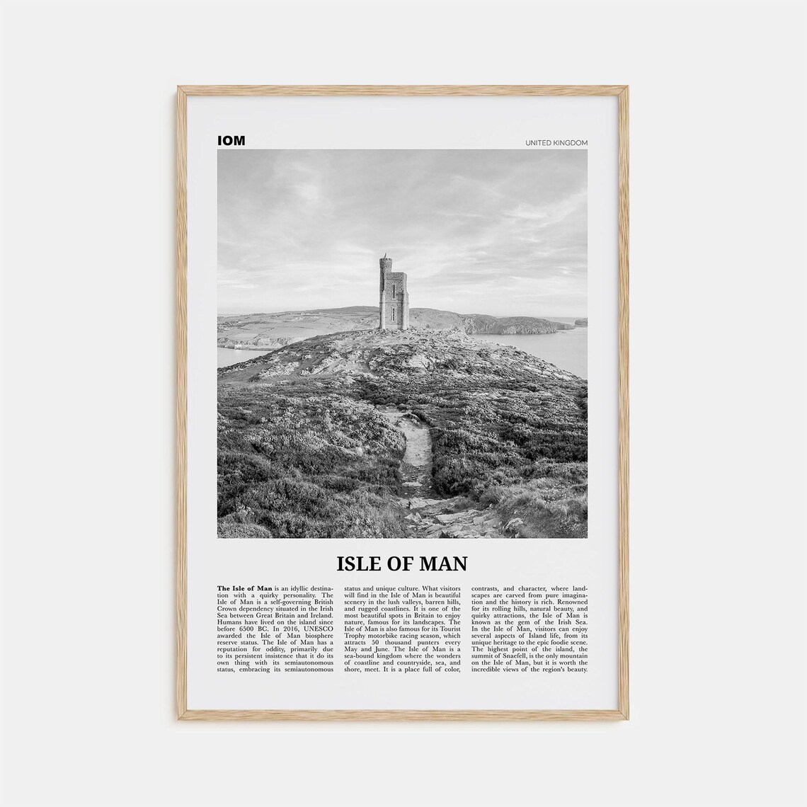 Isle Of Man Black And White Travel Poster, Europe