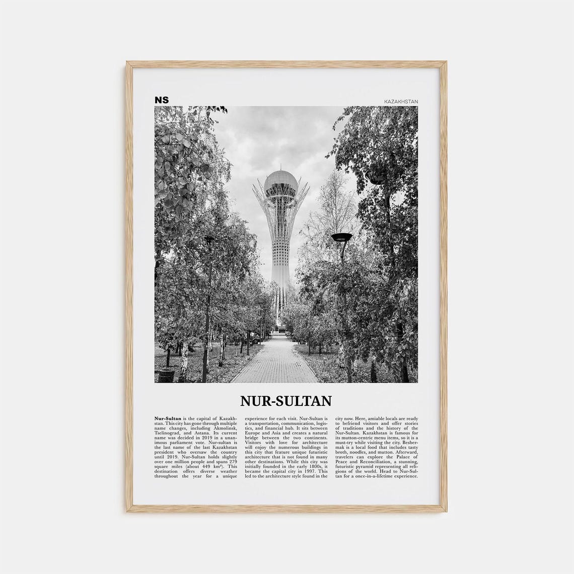 Nur Sultan Black and White Travel Poster, Kazakhstan