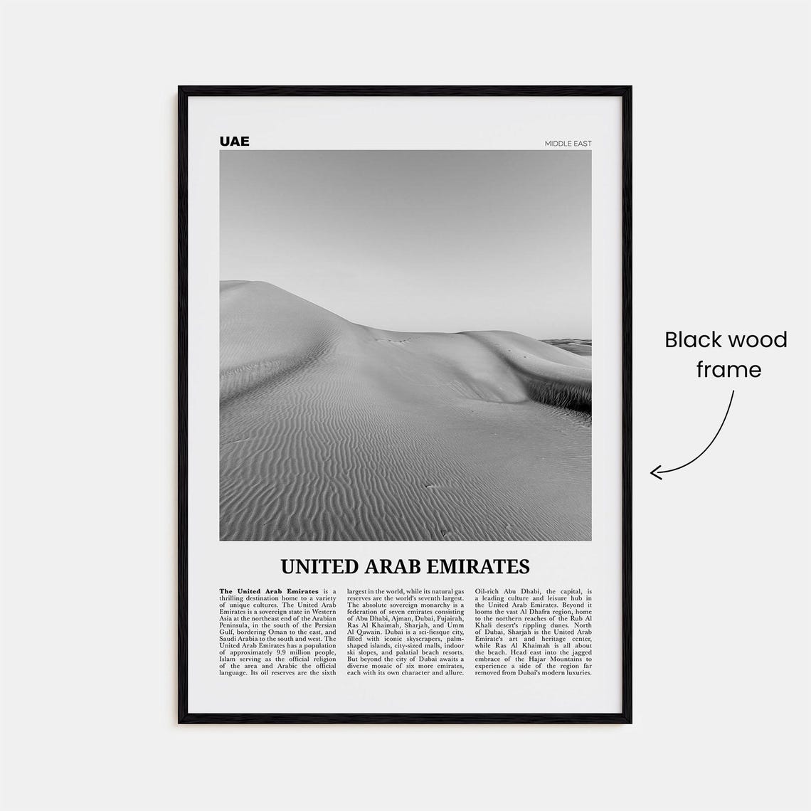 United Arab Emirates Black and White Poster, Dubai Abu Dhabi - Image 3