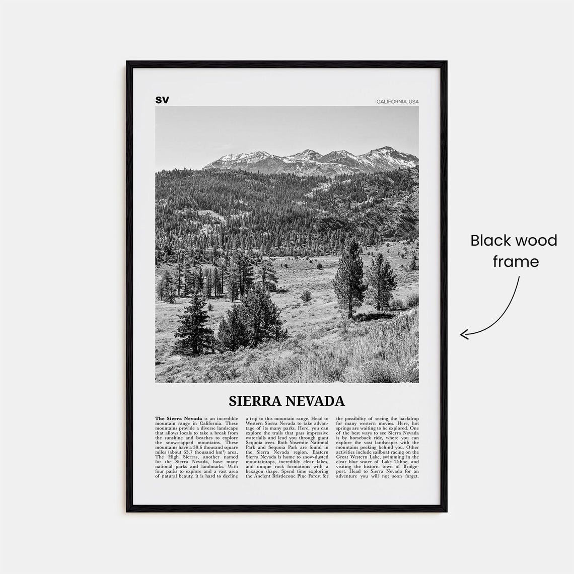 Sierra Nevada Black And White Travel Poster, California - Image 3