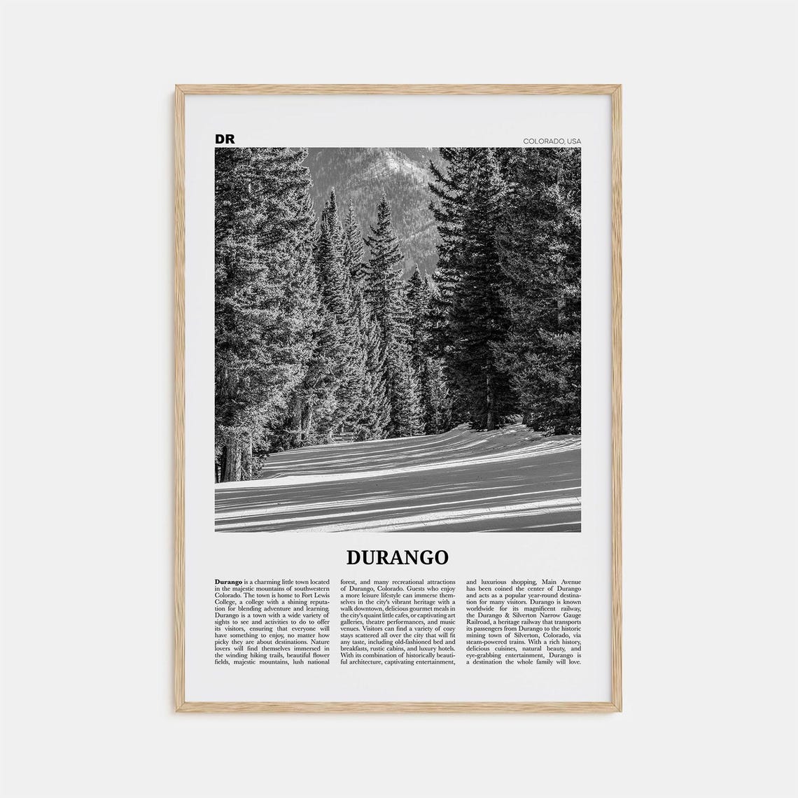 Durango Black and White Travel Poster, Colorado