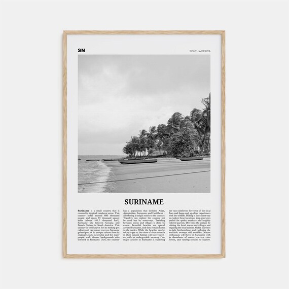 Suriname Black and White Travel Map Art Print