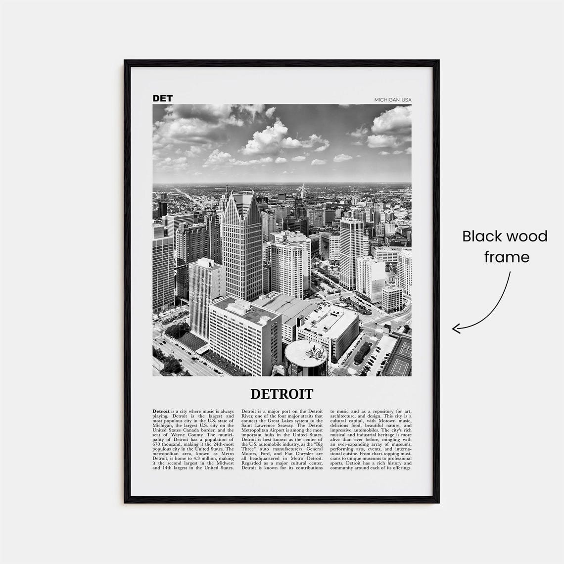 Detroit Black And White No. 1 Travel Poster - Image 3