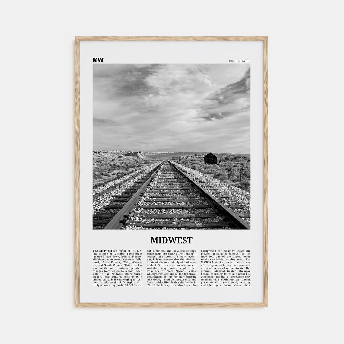 Midwest Black and White Travel Poster, United States