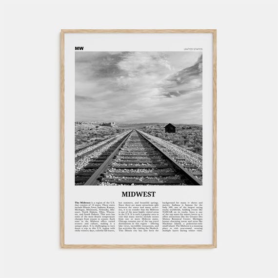 Midwest Black and White Travel Poster, United States