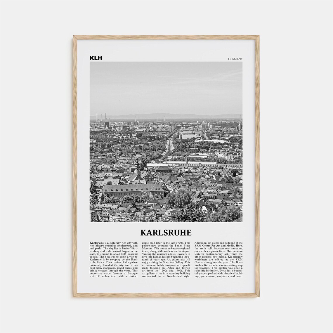 Karlsruhe Black and White Travel Poster, Germany