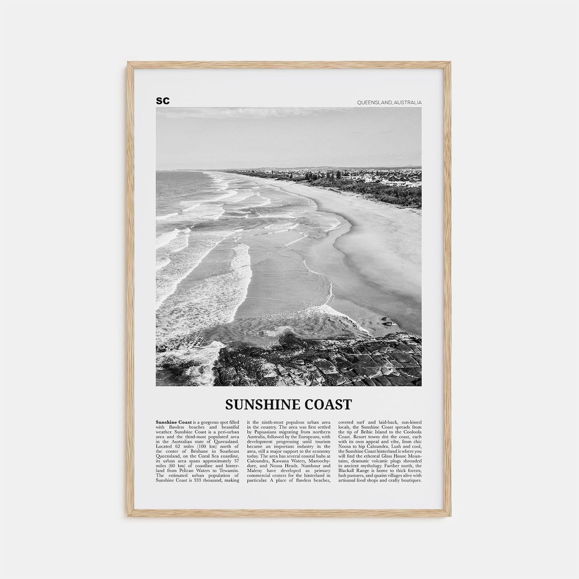 Sunshine Coast Black and White Travel Poster, Queensland