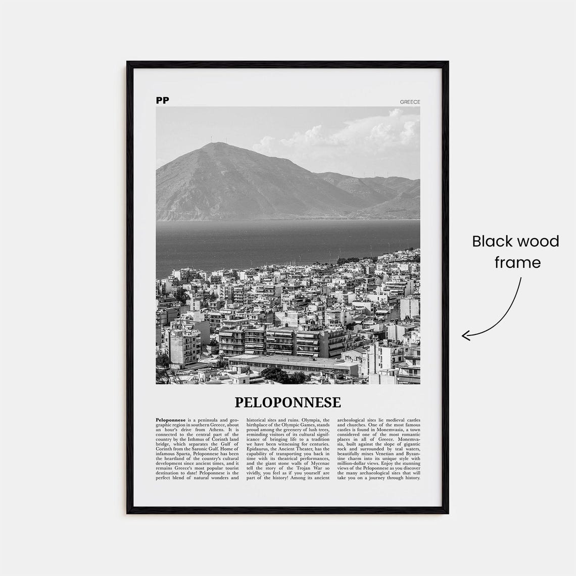 Peloponnese Black and White Travel Poster, Greece - Image 3