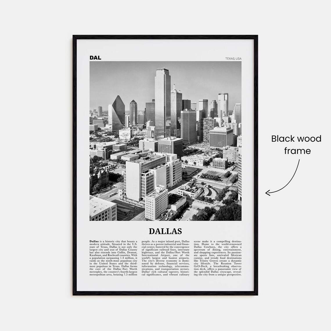 Dallas Black And White Travel Poster, Texas USA - Image 3