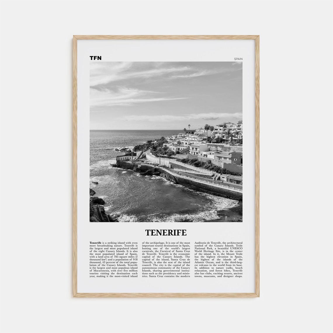 Tenerife Black and White Travel Poster, Spain