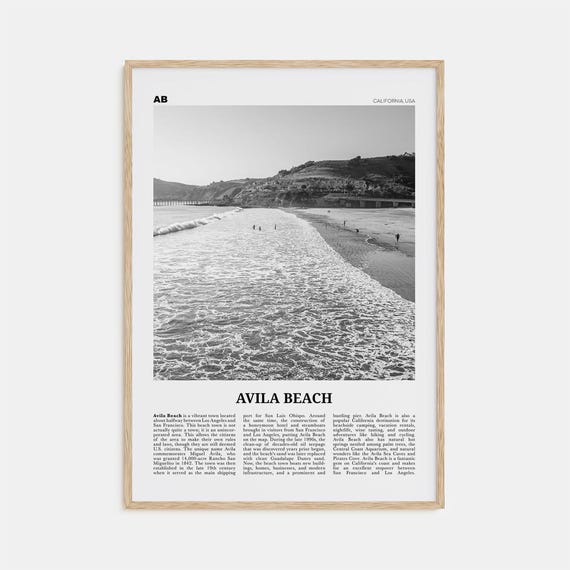 Avila Beach Black and White Travel Poster, California