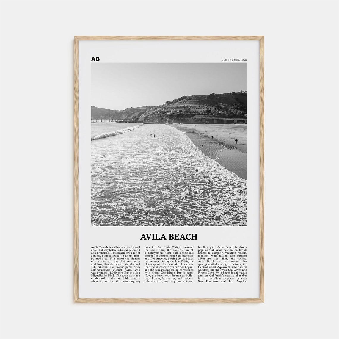 Avila Beach Black and White Travel Poster, California