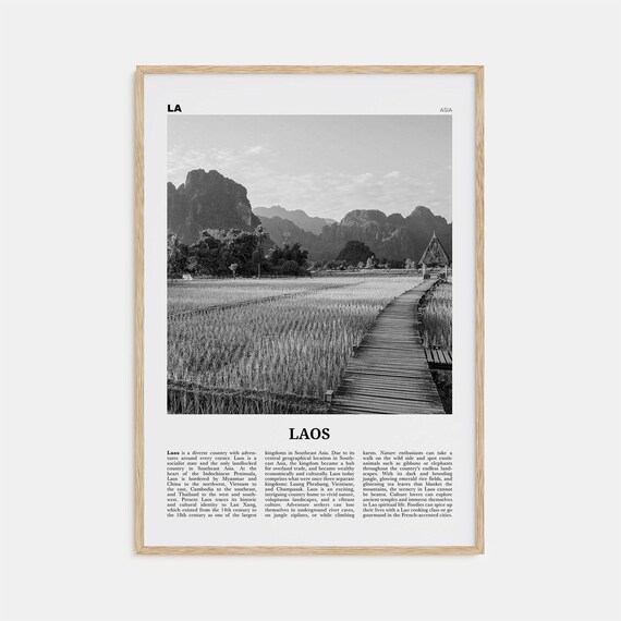 Laos Black and White Travel Poster, Vientiane Asia