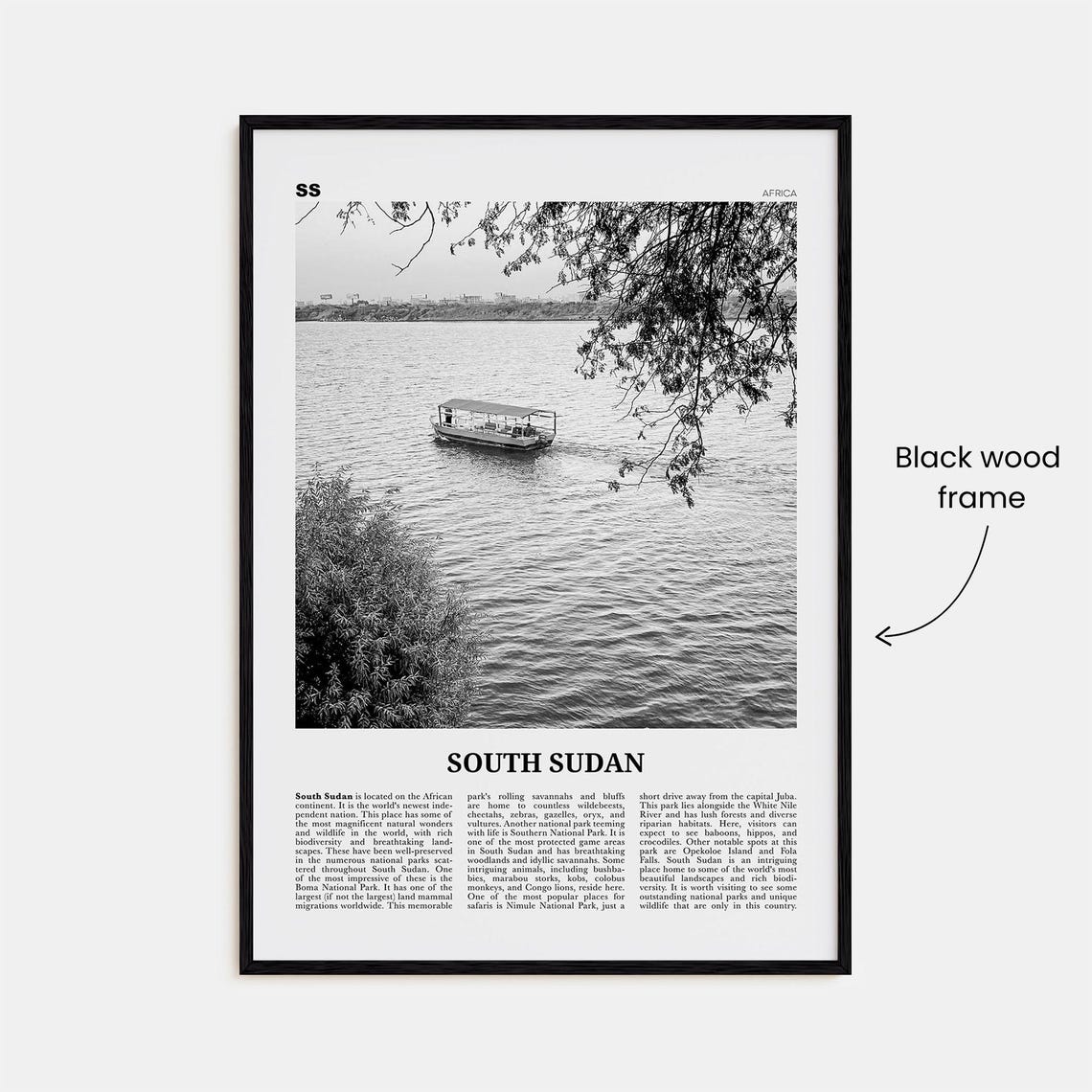 South Sudan Black and White Country Art Print - Image 3