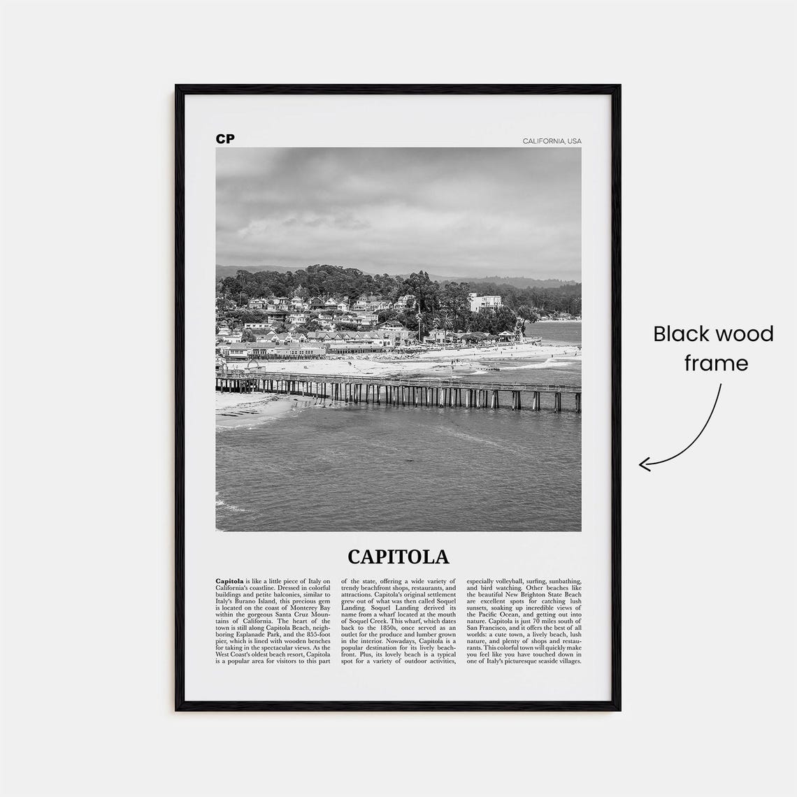 Capitola Black and White Travel Poster, California - Image 3