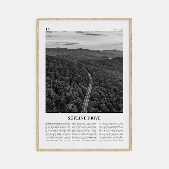 Skyline Drive Black and White Travel Poster Map