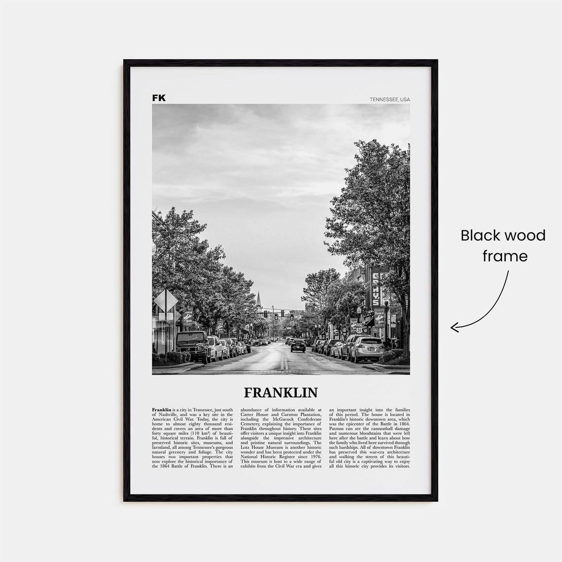 Franklin Black and White Travel Poster, Tennessee - Image 3