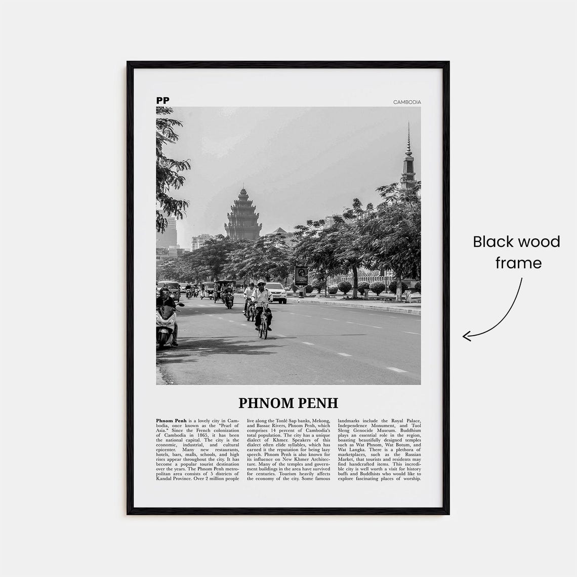 Phnom Penh Black and White Travel Poster, Cambodia - Image 3
