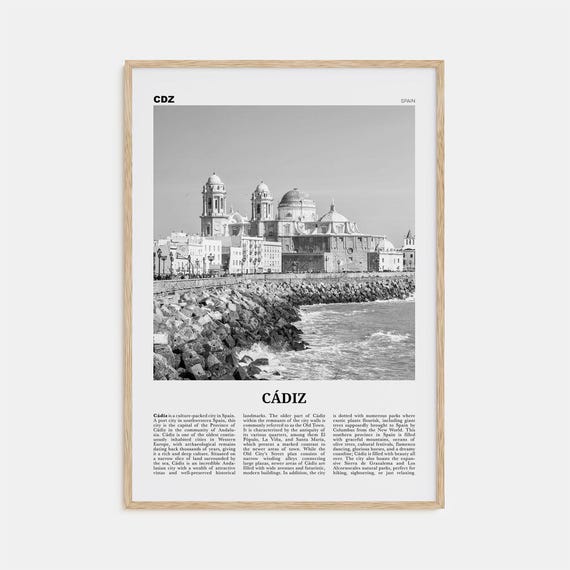 Cadiz Black and White Travel Poster, Andalucia Spain
