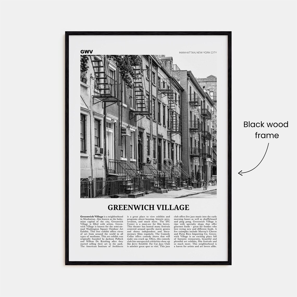 Greenwich Village Black and White Travel Poster - Image 3