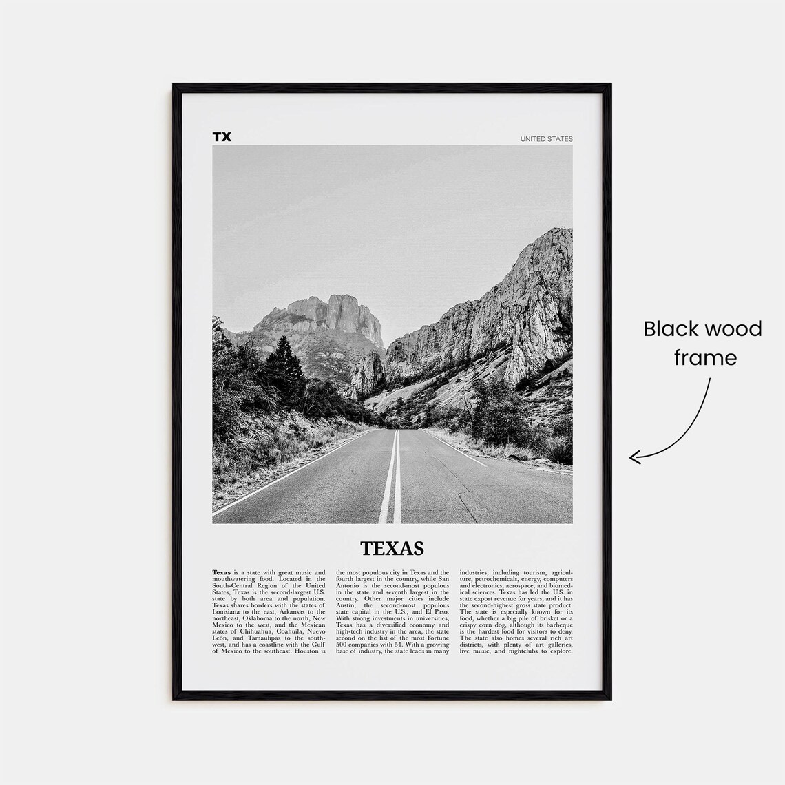 Texas Black and White No. 1 Travel Poster Print - Image 3