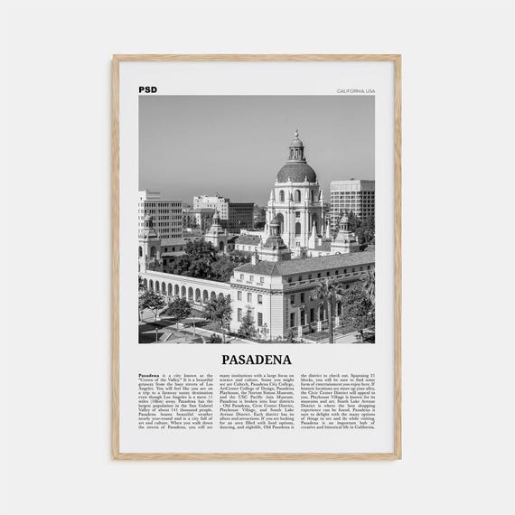 Pasadena Black and White Travel Poster, California