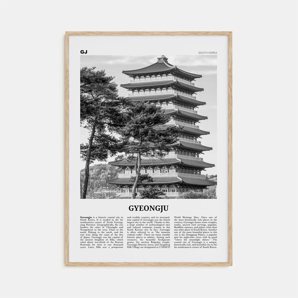 Gyeongju Black-and-White Travel Poster, South Korea