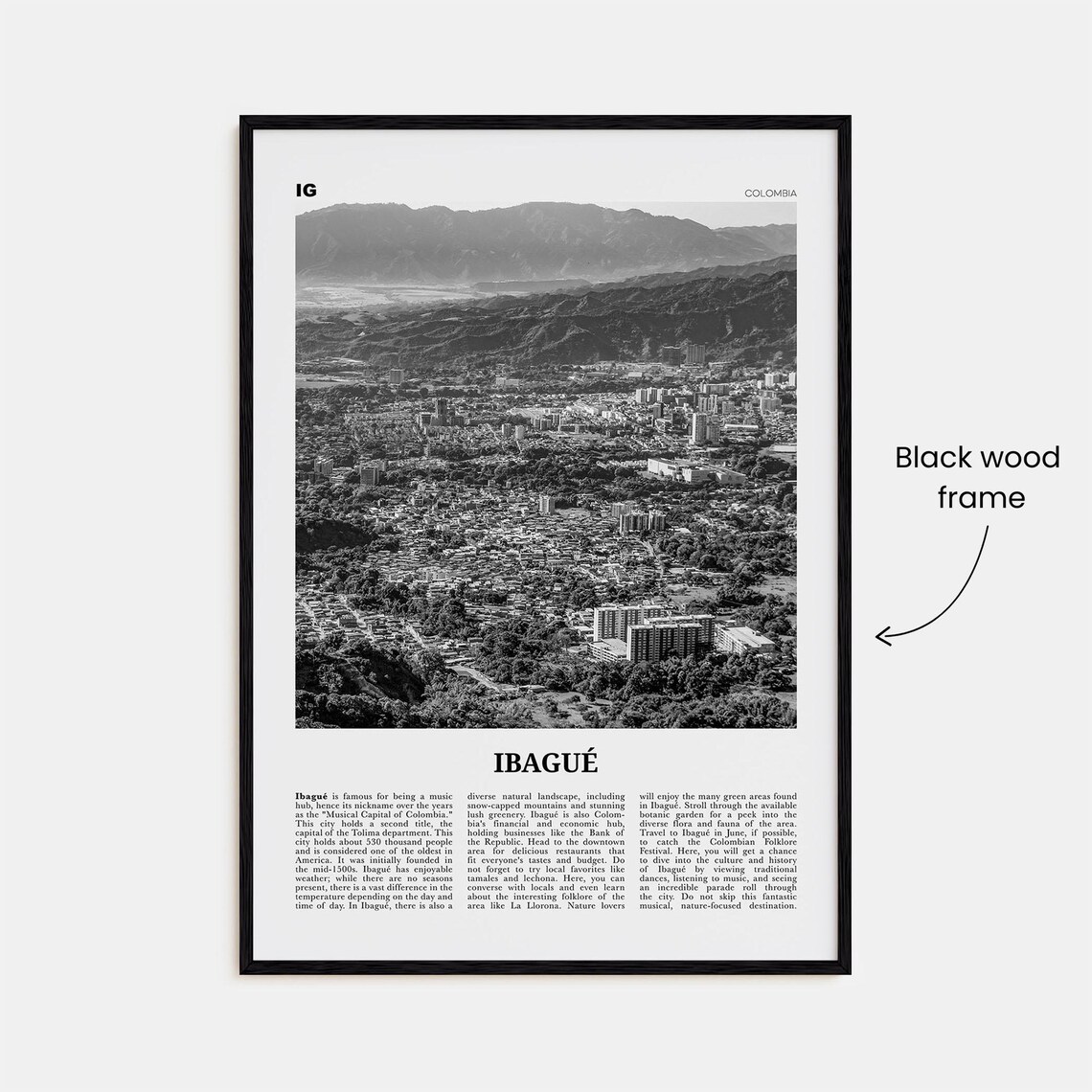 Ibague Black and White Map Poster, Colombia - Image 3