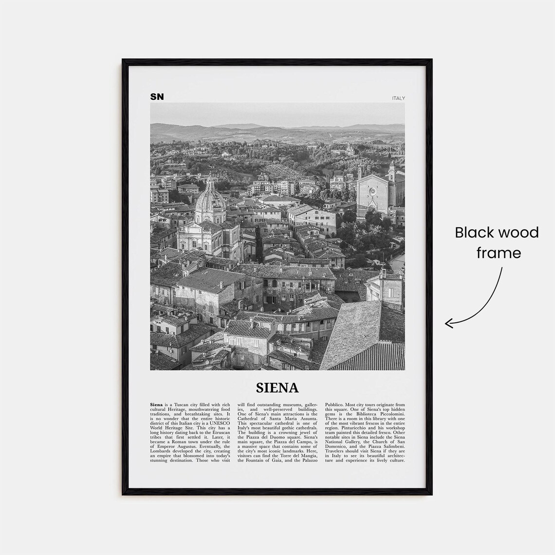 Siena Black and White Travel Poster, Italy - Image 3