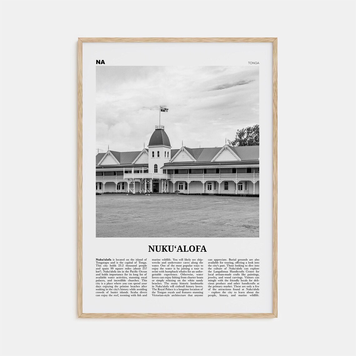 Nukualofa Black and White Map Poster, Tonga Travel
