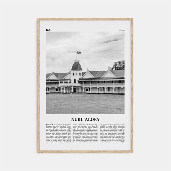 Nukualofa Black and White Map Poster, Tonga Travel