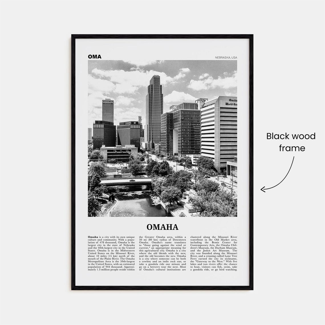 Omaha Black and White Travel Poster Print - Image 3