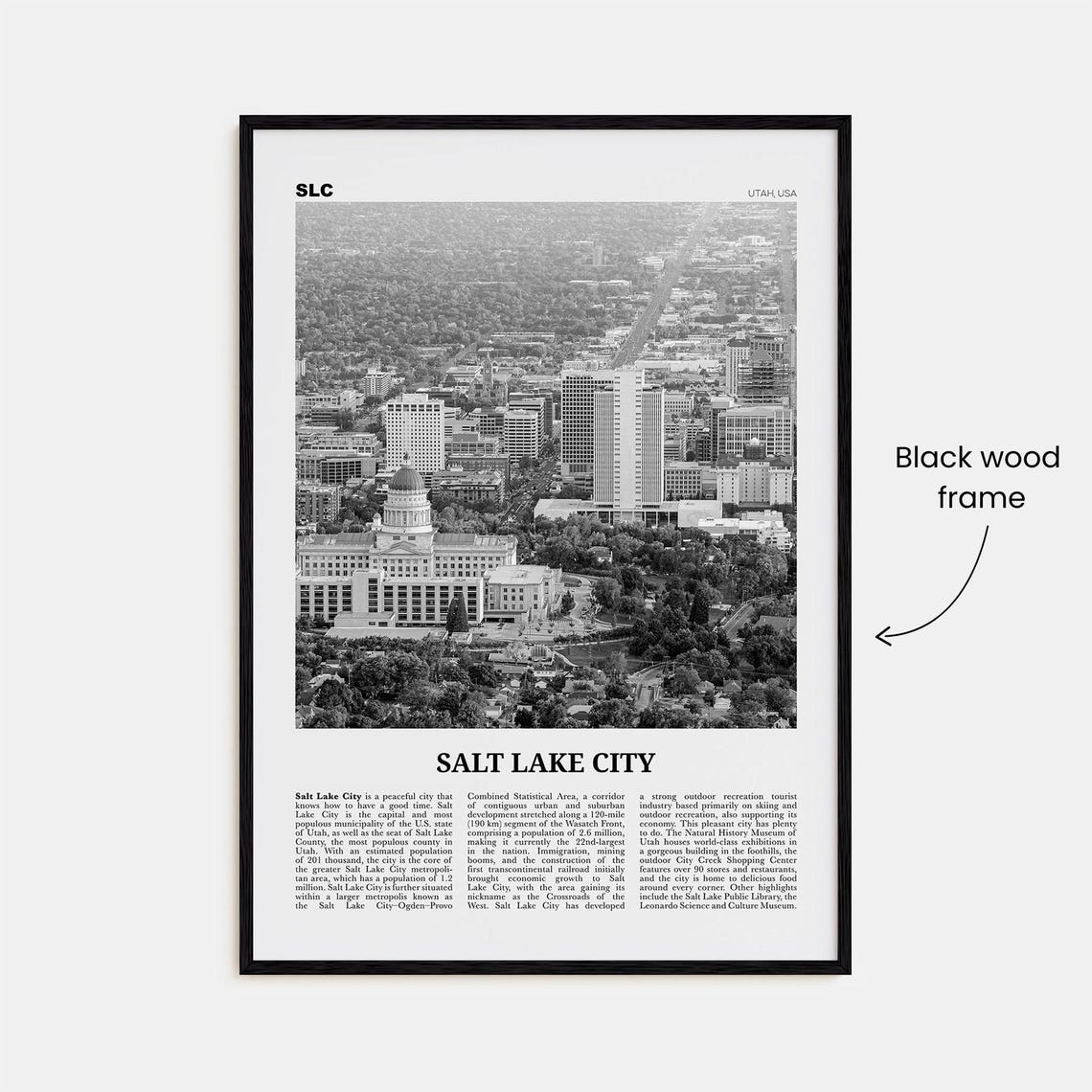 Salt Lake City Print Black And White No 2 Salt Lake Wall Art Salt Lake Poster Salt Lake Photo Utah Usa United States North America - Image 3