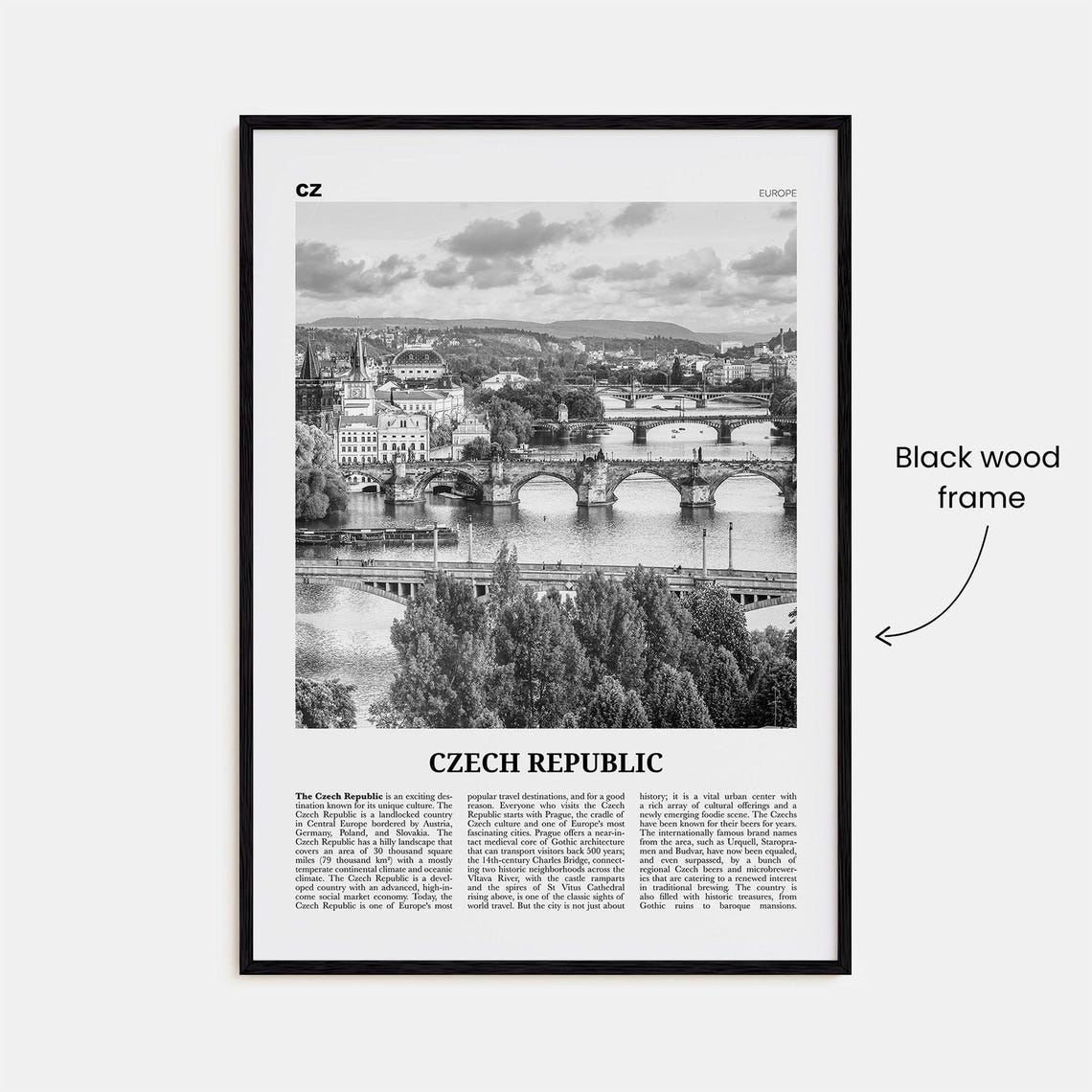 Czech Republic Black and White Travel Poster - Image 3