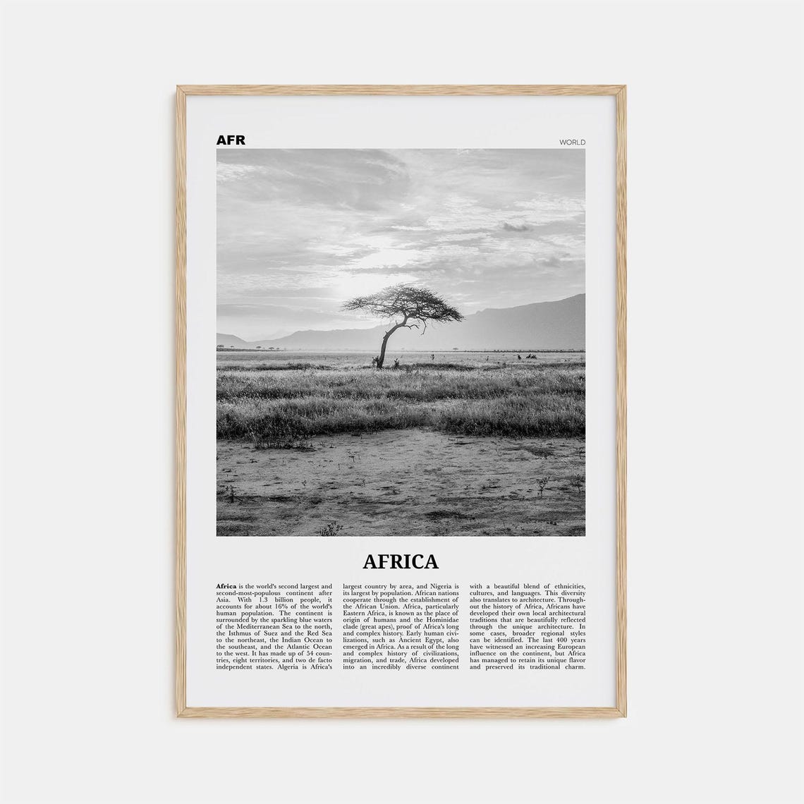 Africa Black and White Art Print, Continent Poster