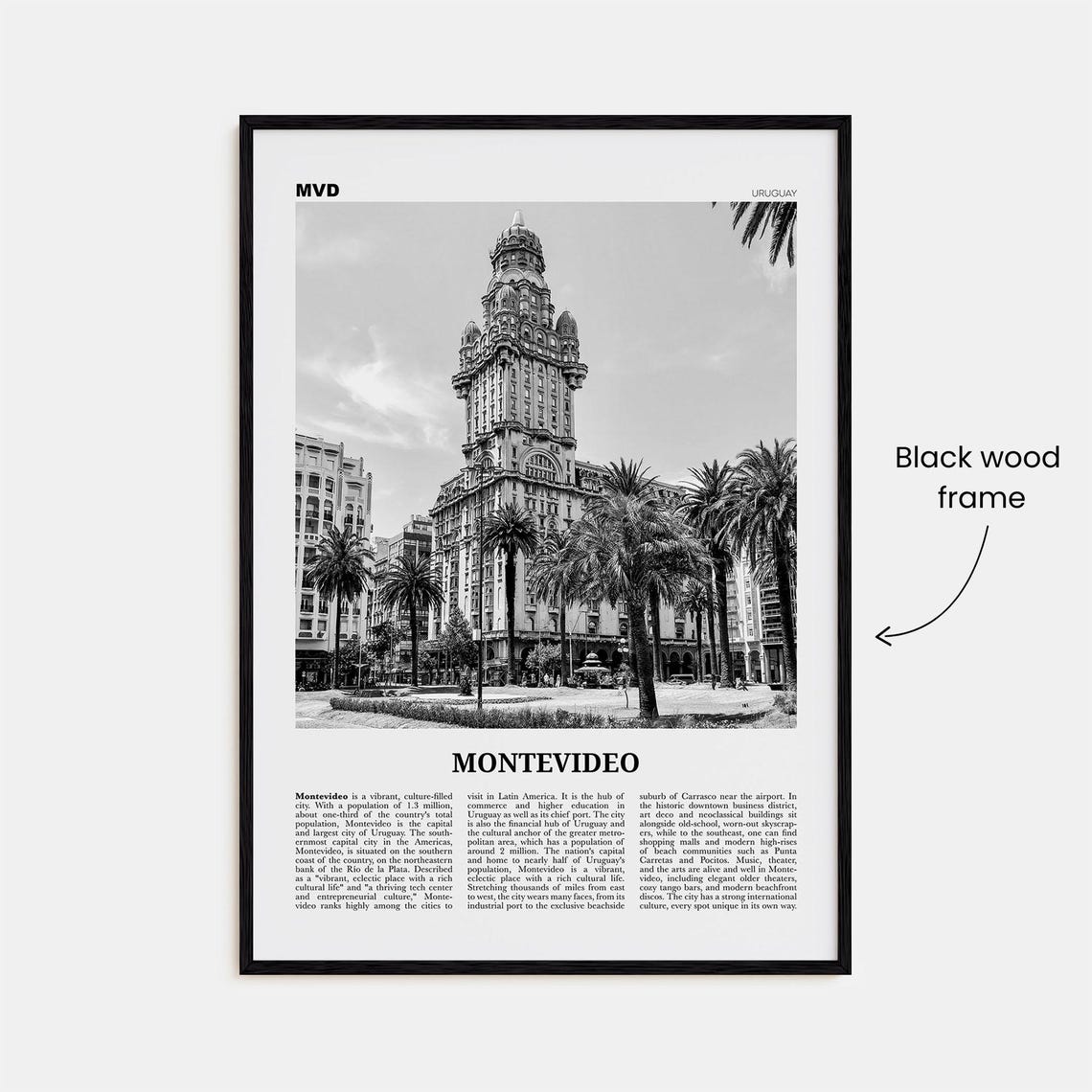 Montevideo Black And White Travel Poster, Uruguay - Image 3